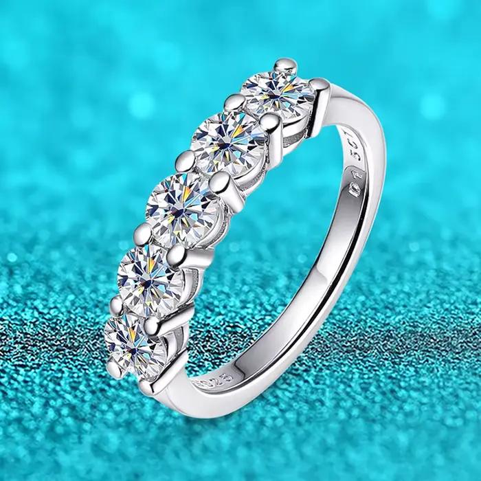 Bague Moissanite en or blanc D pour femmes, couleur 4mm, pierre 1,5ct assortie, diamant, alliance de