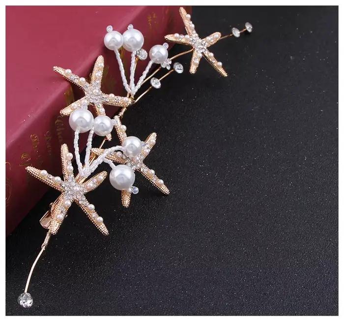 Bijoux de cheveux étoile de mer, diadèmes en perles et strass faits à la main, bandeaux de mariée, a