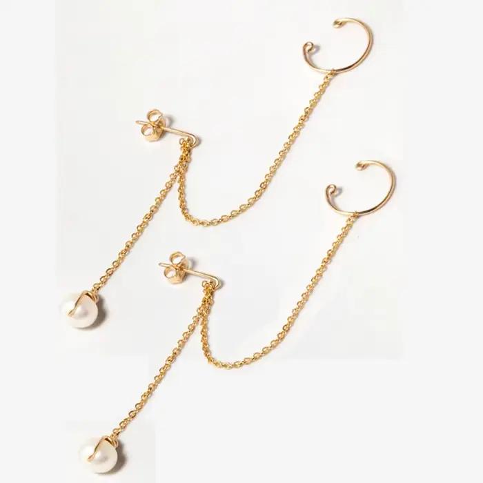 Boucles d'oreilles manchette en or 14K, faites à la main, minimalistes, personnalisées, bijoux en pe