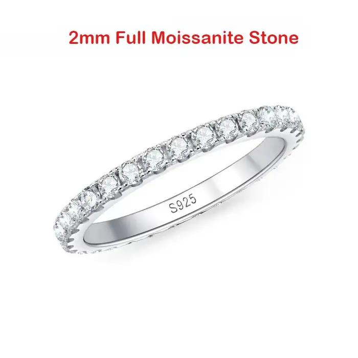 Bague en Moissanite 2/3/4/5mm pour Femme, Alliance de Mariage Éternité Complète, Argent 925, Diamant