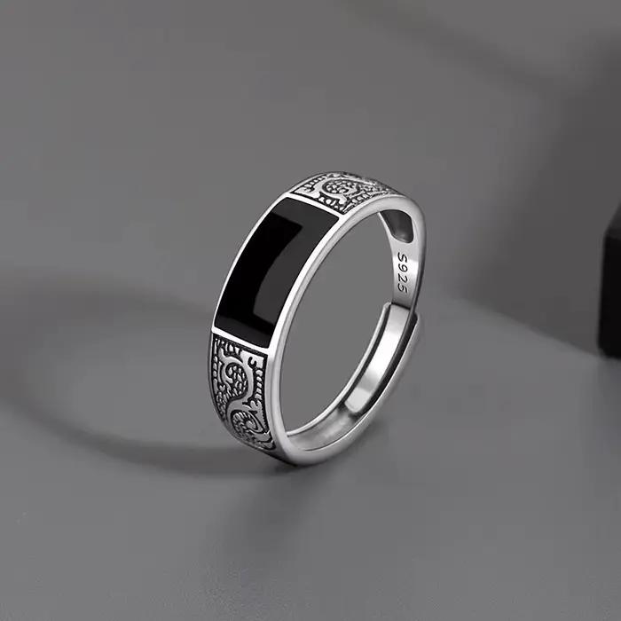 Bague en argent Sterling 925 pour hommes, haute qualité, luxe, gemme noire, accessoires de bijoux fi