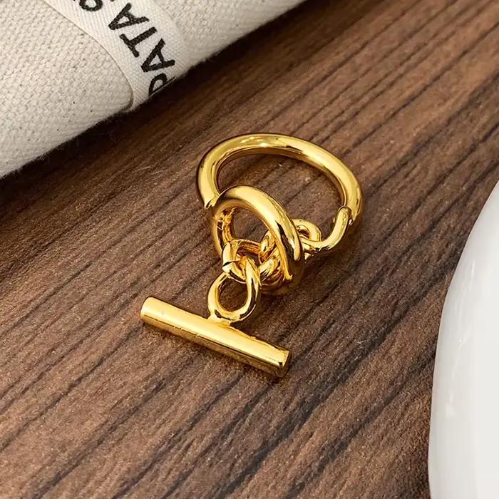 Bagues géométriques à chaîne avec boucle OT couleur argent pour femmes, bijoux minimalistes tendance