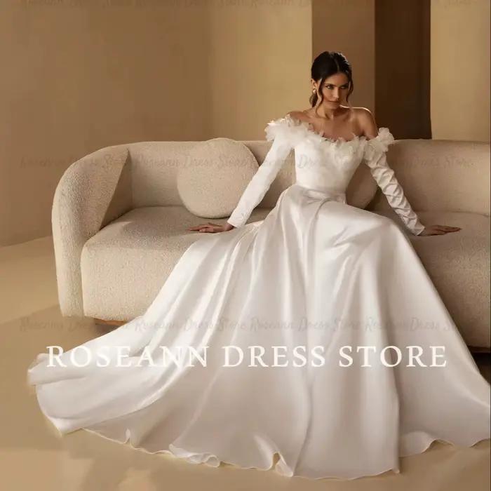 Robe de mariée Roseann élégante à épaules dénudées, robes florales 3D pour femmes, en satin, coupe t