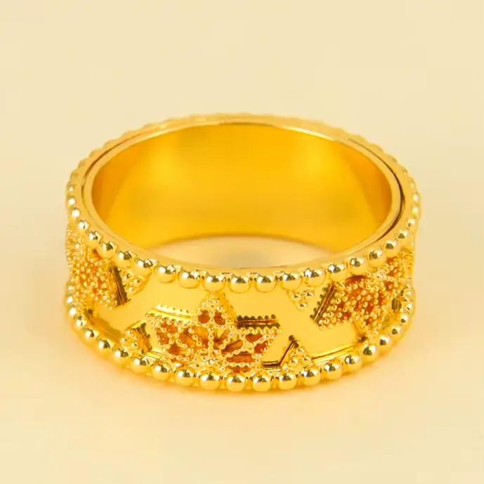 Bagues de mariage algériennes pour couples, plaquées or 24 carats, bague de fiançailles rétro haut d