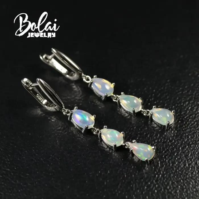 Boucles d'oreilles en argent sterling 925 avec opale naturelle Bolaijewelry, pierres précieuses aux 