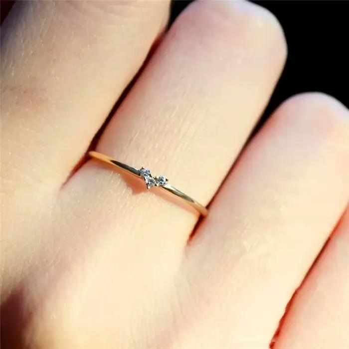 Bague Double Slim en forme de cœur d'amour pour femmes et filles, bijoux en Zircon doré percé, cadea