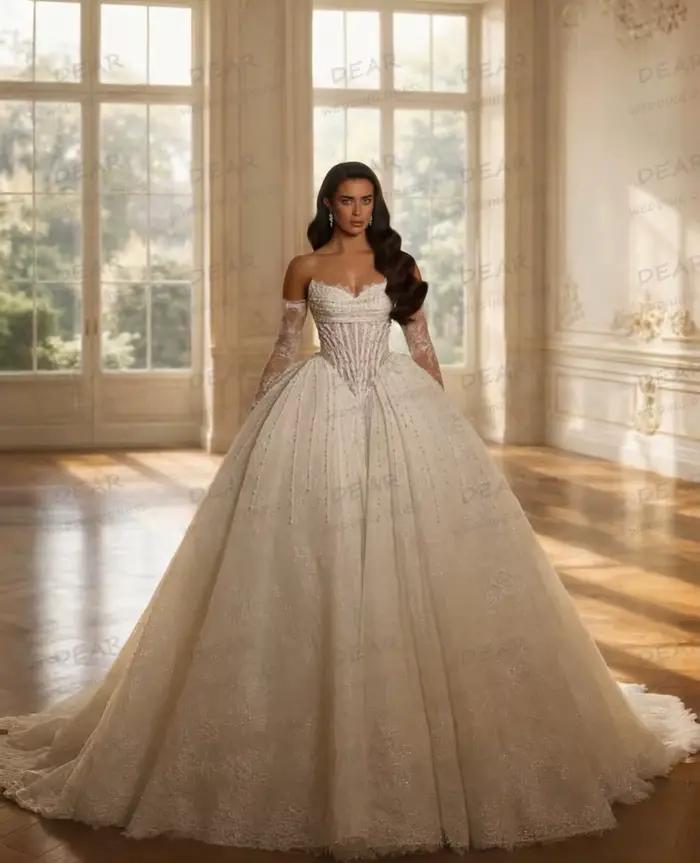 Robes de mariée de luxe pour femmes, coupe trapèze, sexy, style princesse, volumineuses, dos nu, en 