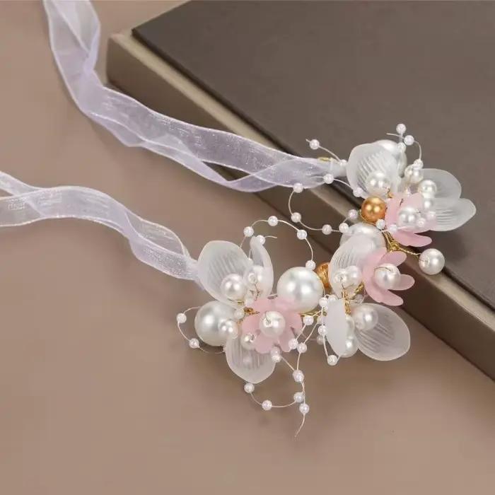 Printemps bohème filles mariée perle cheveux coiffure fleur couronne mariée guirlande tête cerceau b