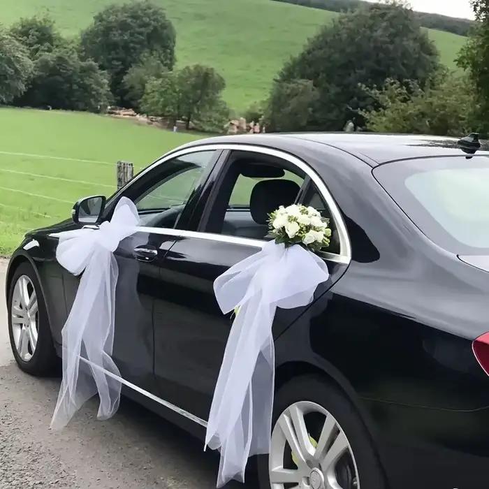 4 pièces de décoration de voiture de mariage en tulle gaze transparent