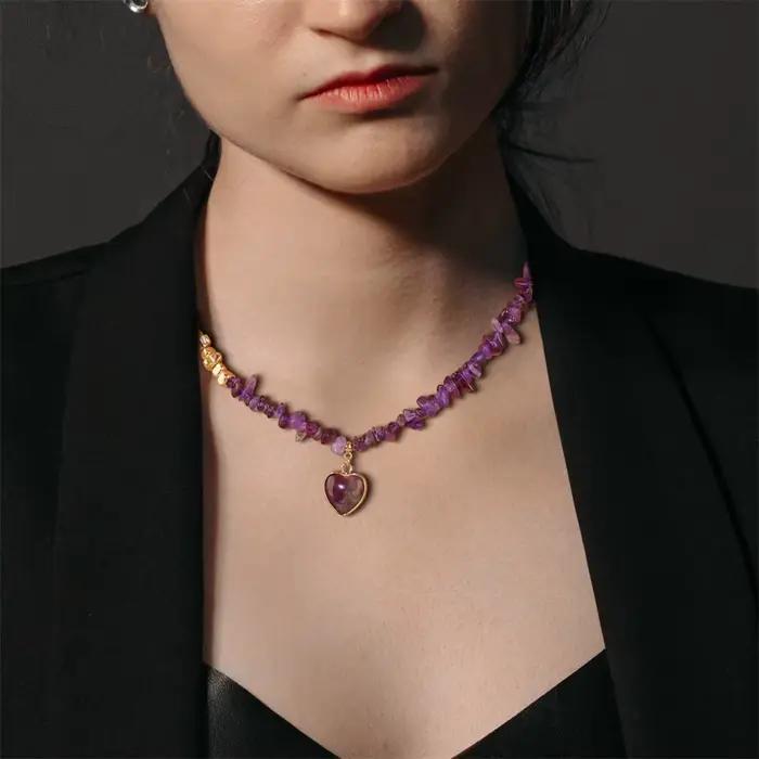2025 nouveau coeur pierre pendentif collier puce irrégulière