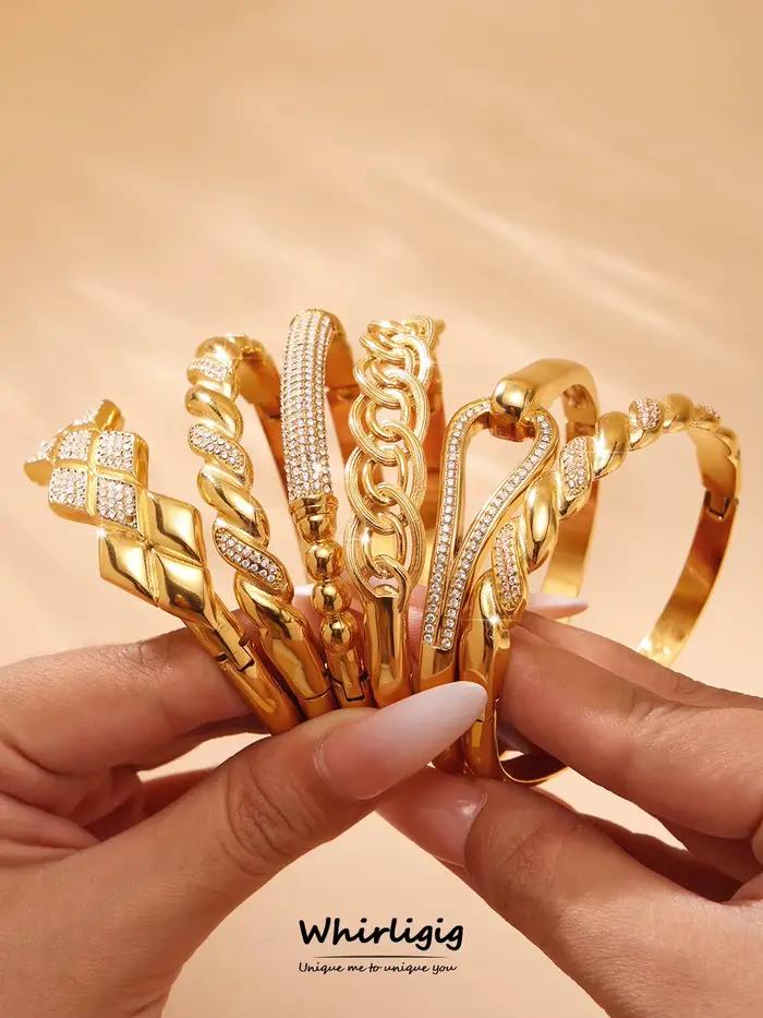 Bracelet Vintage incrusté de Zircon brillant pour femmes, en acier inoxydable, brillant, étanche, bijoux de luxe pour Banquet