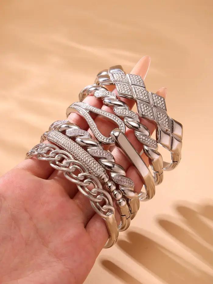 Bracelet Vintage incrusté de Zircon brillant pour femmes, en acier inoxydable, brillant, étanche, bijoux de luxe pour Banquet