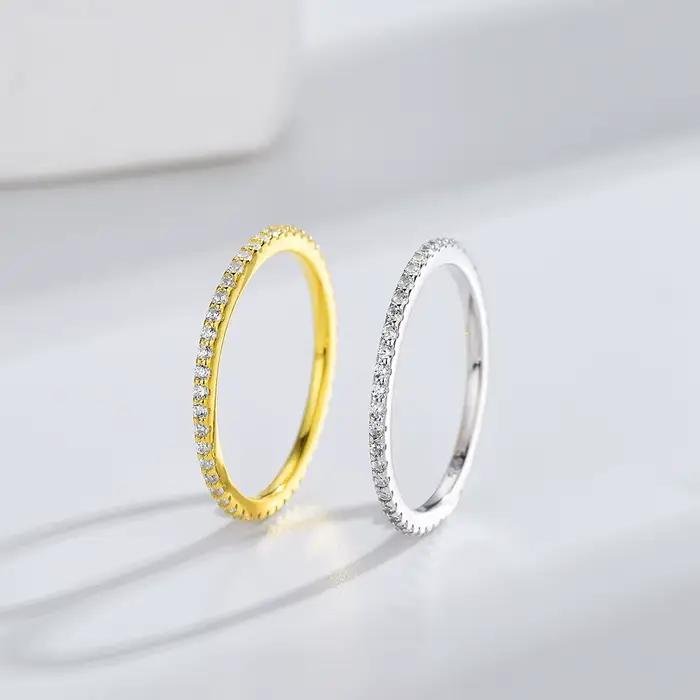 Bague en argent sterling 925 avec moissanite 100% - Super brillante - Pour femmes - Bijoux de mariage - Fiançailles - Imitation diamant - Cadeaux de mode - Soirée