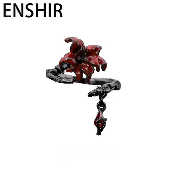 Bague ouverte à fleur rouge pour femmes, design gothique, alliance de mariage, bijoux de personnalité, cadeaux d'anniversaire, vent frais, tracker d'humeur, bijoux distinctifs