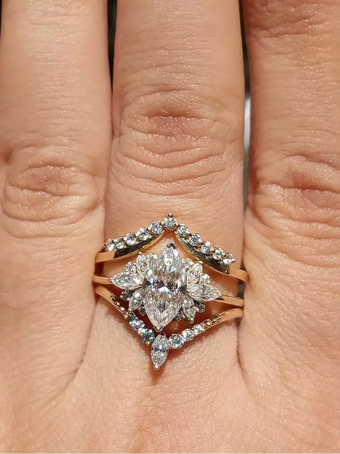 Bague Marquise en argent Sterling 925, trois pièces en Zircon en forme de V pour femmes, bijoux fins de luxe de haute qualité pour mariage