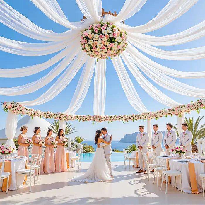 Voilages de plafond pour mariage en tissu mousseline