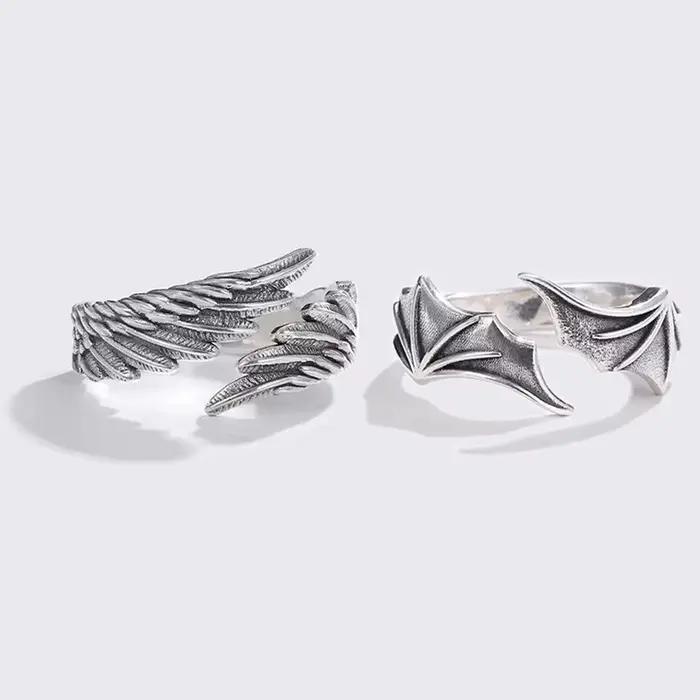 Bague créative rétro ailes de démon d'ange pour hommes et femmes
