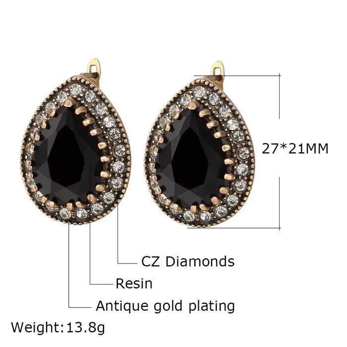 Boucles d'oreilles de fiançailles en émail rétro goutte d'eau pour femmes et filles, bijoux en pierres précieuses naturelles Copal, cadeaux de mariage