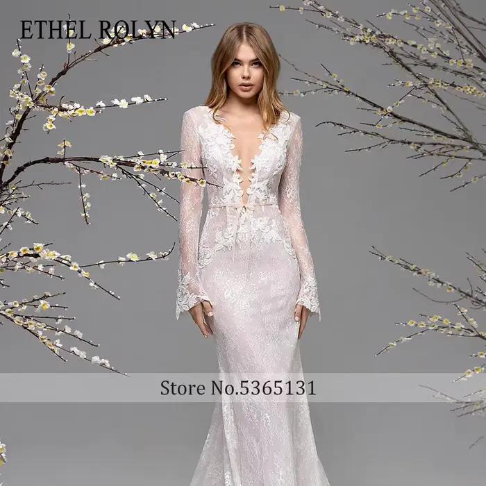 Robe de Mariée Sirène Ethel Rolyin Imprimé Floral Dos Nu Taille Personnalisée Occasions Spéciales