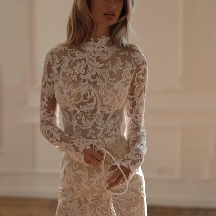Robe de Mariée Courte en Dentelle Brodée avec Corset Transparent et Illusion de Dos pour Femmes Occasions Spéciales Cérémonies de Mariage et Réceptions Intimes