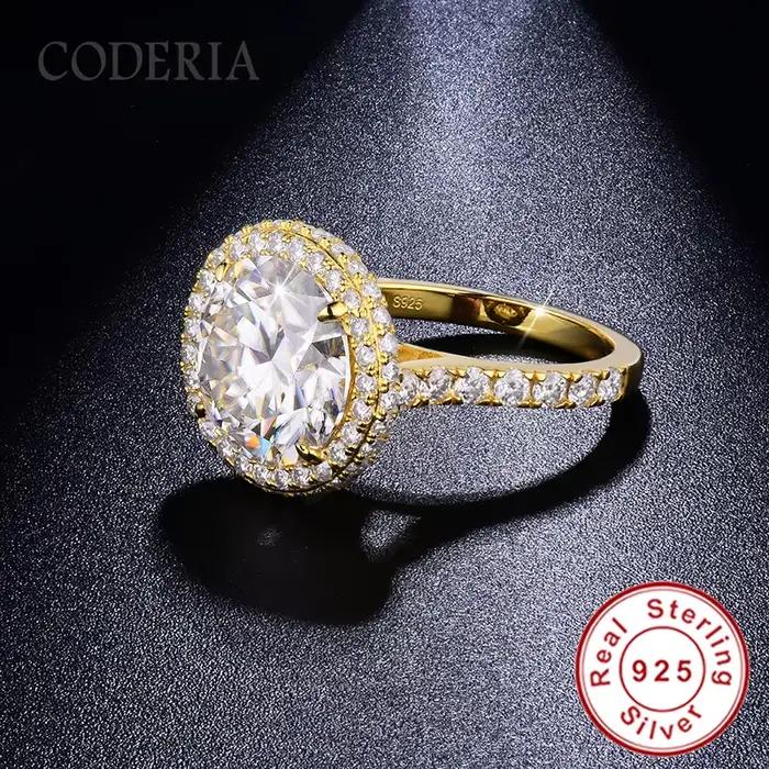 Superbe Bague en Or avec Moissanite Ronde de 5 Carats pour Femme, Bague de Fiançailles en Argent Sterling 925, Alliance de Mariage
