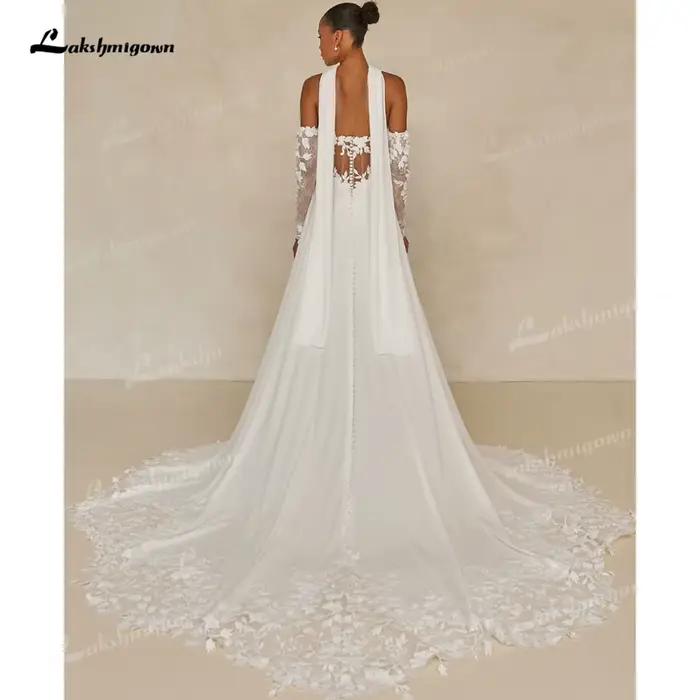 Robe de mariée bohème moderne en mousseline de soie avec ruban
