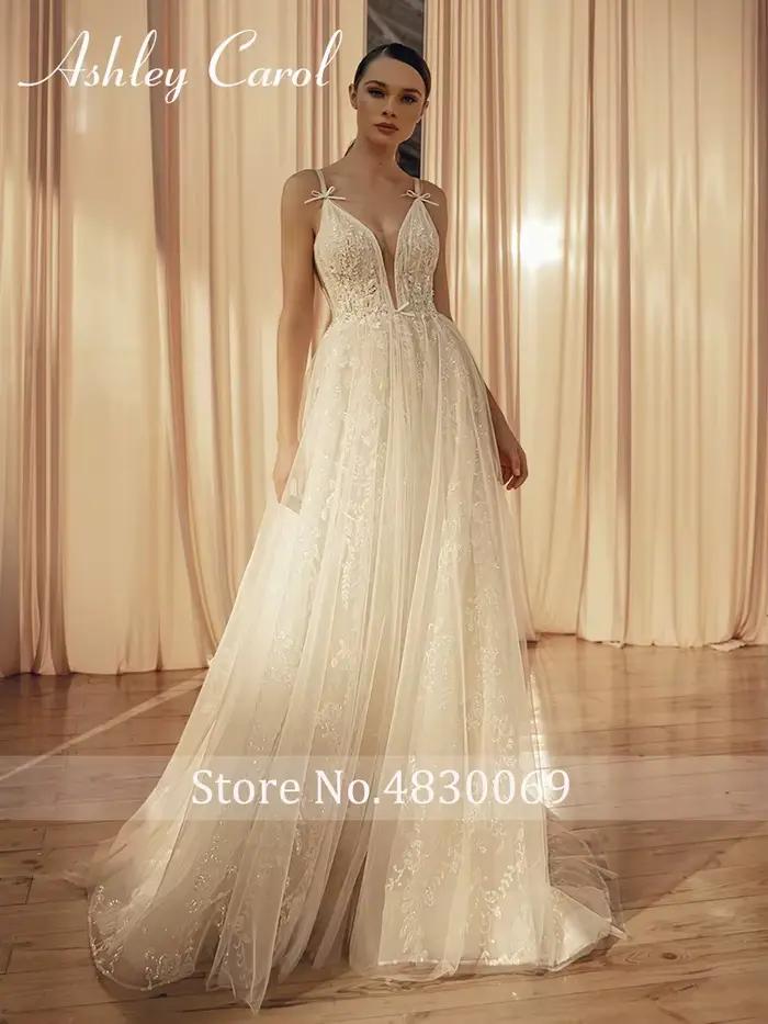 Robe de mariée Ashley Carol en dentelle avec appliques de perles et manches lanternes pour femmes occasions spéciales elegance classique