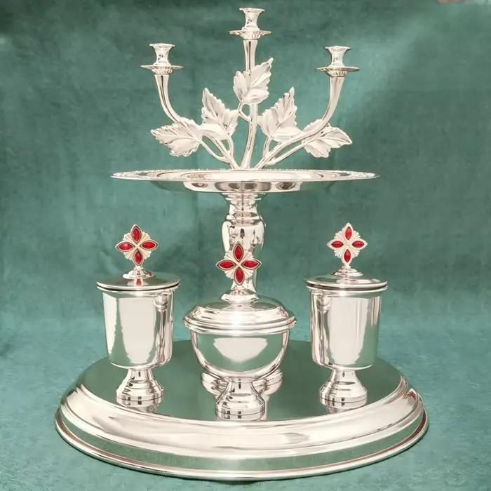 Ensemble complet de vaisselle liturgique plaqué argent pour la communion orthodoxe : chandelier, calice, ciboire pour prêtre, Sainte Messe, Eucharistie