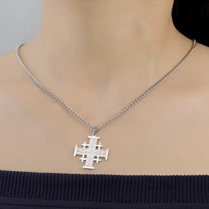 Collier pendentif croix de Jérusalem classique Cazador en acier inoxydable, chaîne croix des croisés, bijoux chrétiens, amulette pour femmes et hommes, cadeaux