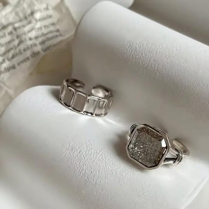 Bague coréenne en zircone géométrique pour femmes