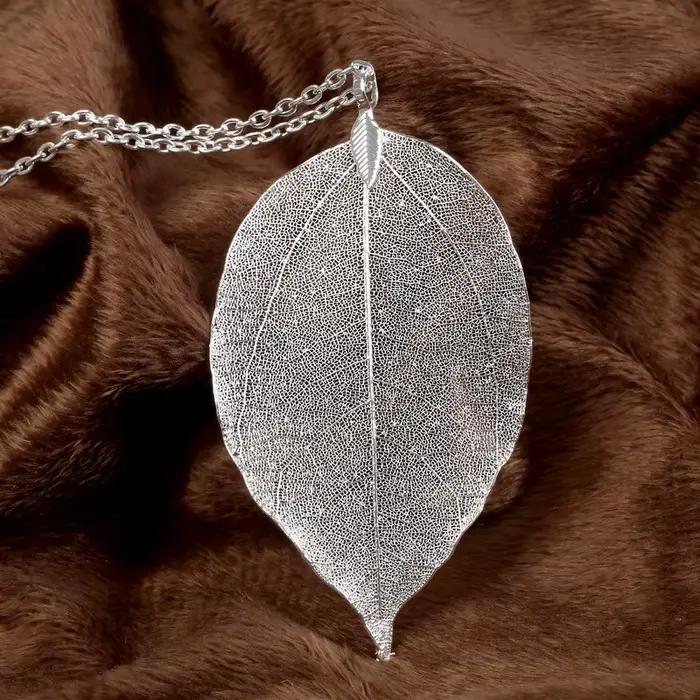 LOVBEAFAS Unique naturel véritable feuille Collier pour femmes filigrane longue déclaration Vintage