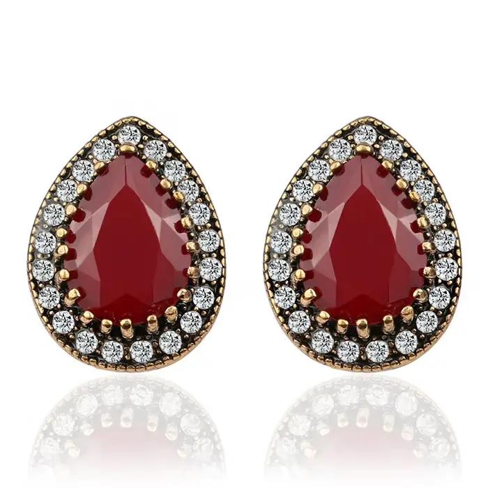 Boucles d'oreilles de fiançailles en émail rétro goutte d'eau pour femmes et filles, bijoux en pierres précieuses naturelles Copal, cadeaux de mariage