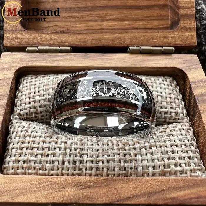 MenBand – bague de mariage en tungstène pour hommes et femmes, finition 10MM, dôme avec incrustation en bois, ajustement confortable, taille 7-15