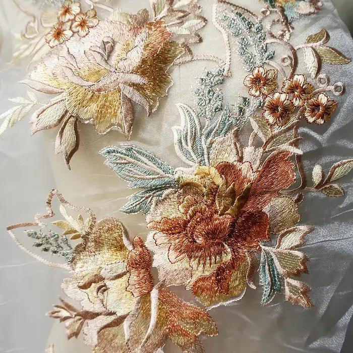 Grande broderie dentelle fleur Applique couture col Floral Patch robe de mariée vêtements