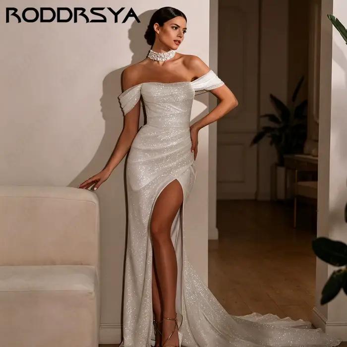 RODDRSYA Robe de mariée sirène pailletée sexy à haute fente