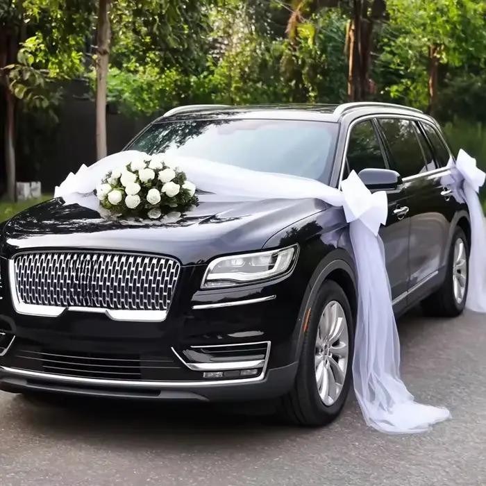4 pièces de décoration de voiture de mariage en tulle gaze transparent