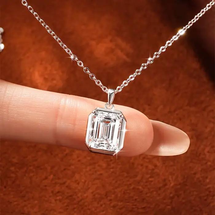OXTAO Ensemble collier et boucles d'oreilles en moissanite taille émeraude pour femme