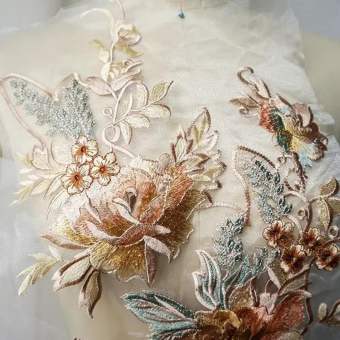 Grande broderie dentelle fleur Applique couture col Floral Patch robe de mariée vêtements