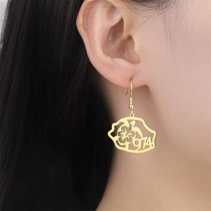 Boucles d'oreilles pendantes Eueavan Réunion Island Map en acier inoxydable, tortue de mer et hibiscus, pour femme, style polynésien, cadeau bijoux