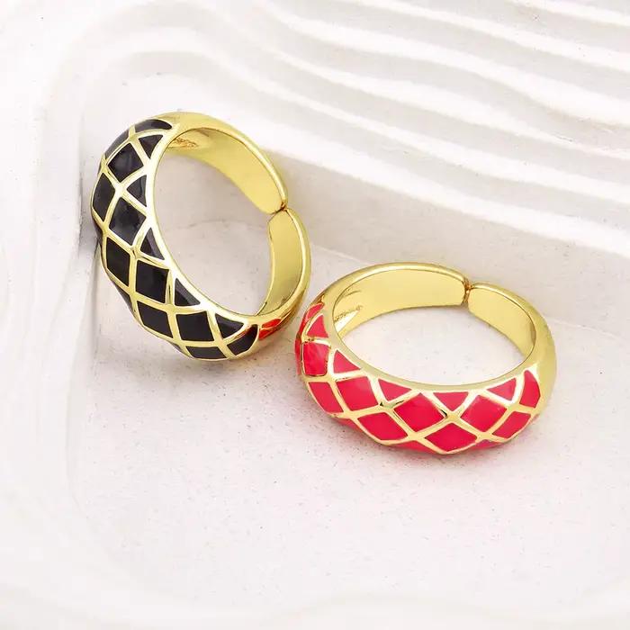 Bague Réglable en Émail Rétro pour Femme