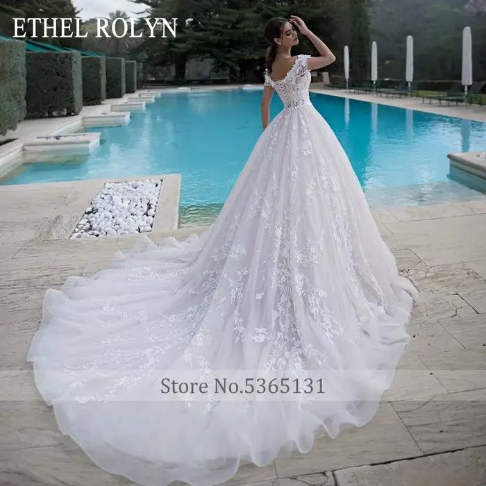 ETHEL ROLYN luxe princesse robe De mariée pour les femmes épaules nues 3D perles fleurs à lacets