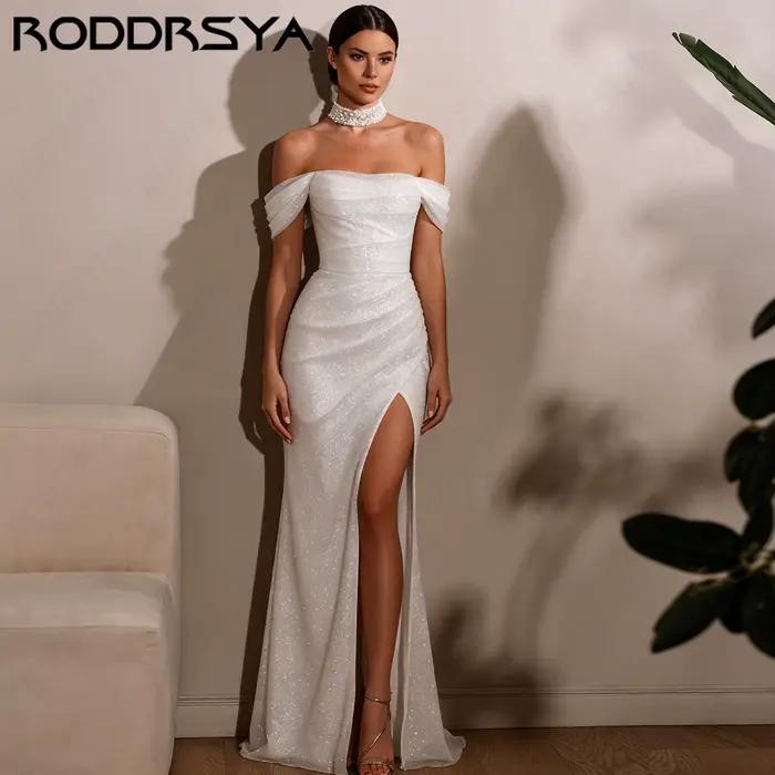 RODDRSYA Robe de mariée sirène pailletée sexy à haute fente
