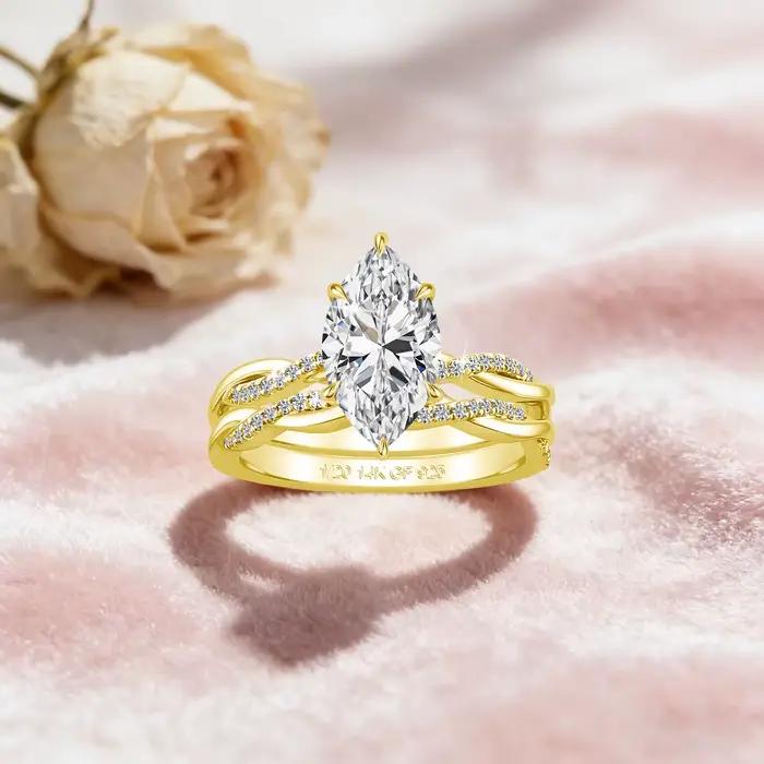 Ensemble de bague de fiançailles pour mariée en or 14 carats plaqué or 3
