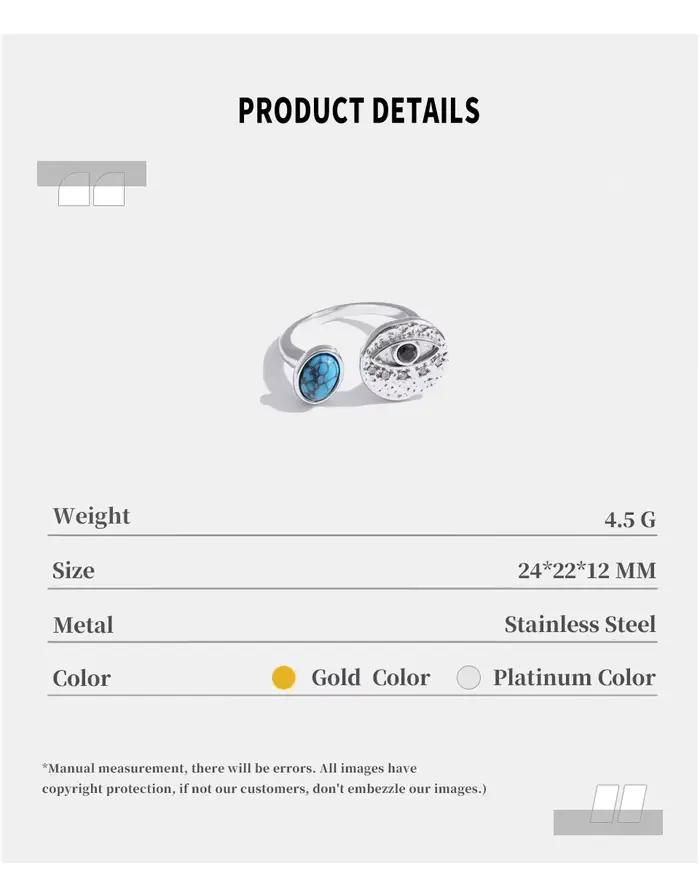 Bague réglable en acier inoxydable NiNice avec zircone et pierre turquoise, bijou de doigt élégant et moderne pour femmes, cadeau occasionnel spécial