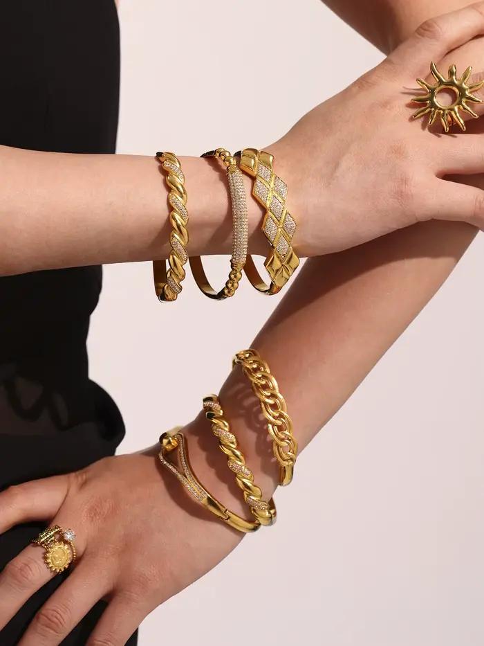 Bracelet Vintage incrusté de Zircon brillant pour femmes, en acier inoxydable, brillant, étanche, bijoux de luxe pour Banquet