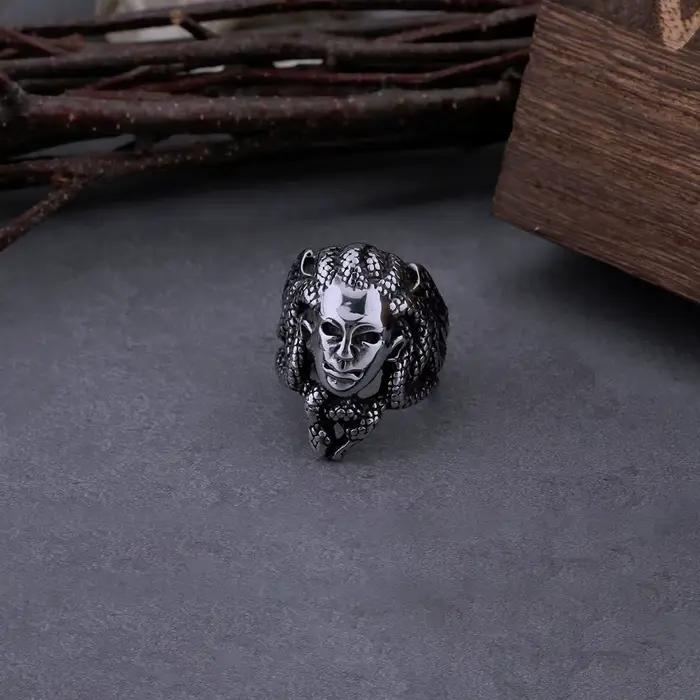 Bague Medusa mythologie grecque acier inoxydable vintage punk hip hop gothique serpent bijoux cadeau fête occasions spéciales