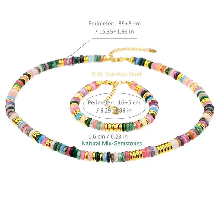 Ensemble de bijoux bohème coloré avec pierres naturelles et perles d'espacement dorées pour femmes occasions spéciales anniversaire fête vacances plage