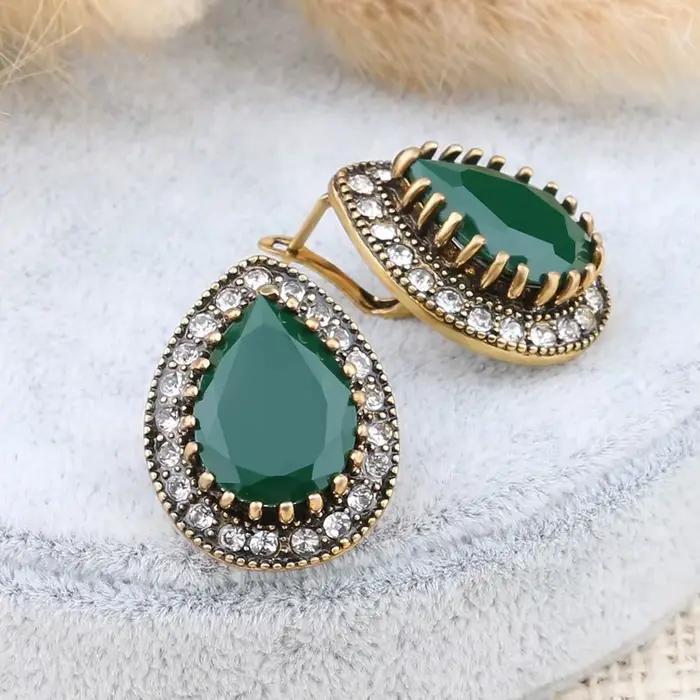 Boucles d'oreilles de fiançailles en émail rétro goutte d'eau pour femmes et filles, bijoux en pierres précieuses naturelles Copal, cadeaux de mariage