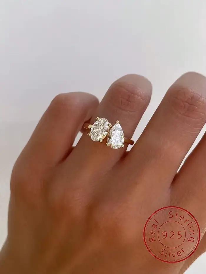 Bague ovale en forme de poire en argent Sterling 925