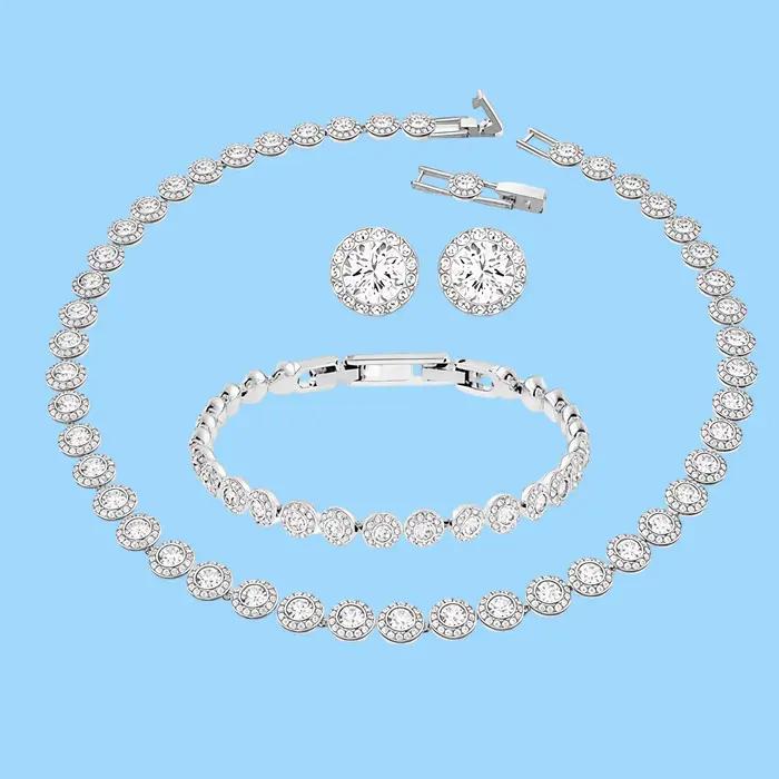 Ensemble de bijoux en argent sterling 925 serti de zirconium blanc et autres matériaux naturels pour couples occasions spéciales anniversaires fiançailles mariage
